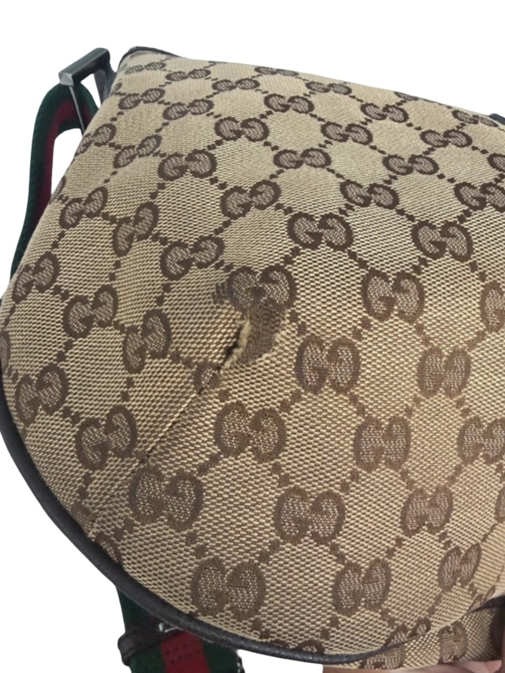 🔥 Authentic Gucci Beige GG Canvas Hobo Bag with Green-Red Web strap half moon - Picture 7 of 16
